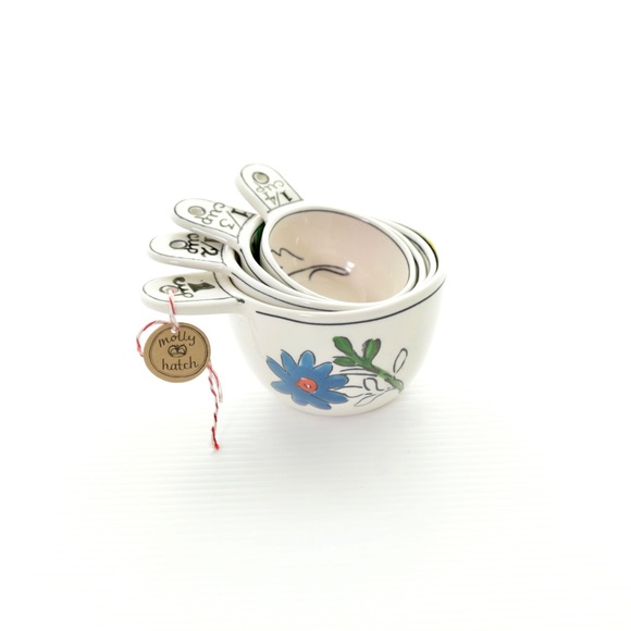 NWT Anthropologie Molly Hatch Floral Garden Sketch Ceramic Measuring Cups Set - Picture 1 of 4